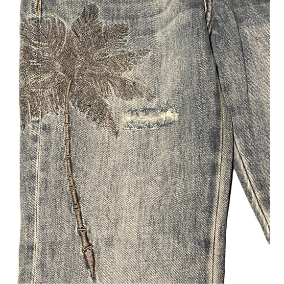 🆕 FREE PEOPLE Sandrine Rose Embroidered Palm Tree🌴 Skinny Jeans🌴 - 5 Button Fly - Picture 3 of 11